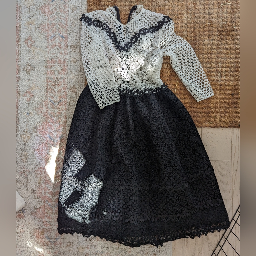 Maje Black and White Lace Dress